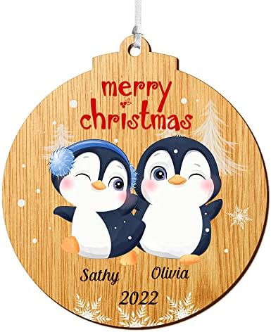 Personalised Christmas Baubles Christmas Decorations Tree Baubles 2022 Custom Xmas Tree Decoration for Family UV Print Wooden Christmas Hanging Ornament Gift (Heart Family of 2)