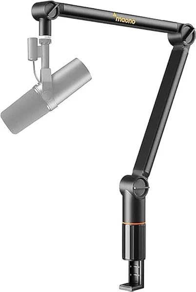 MAONO Microphone Boom Arm, Heavy Duty Low Profile Mic Arm with Cable Management Channels, Desk Mount Clamp, Fully Adjustable Mic Stand for Podcast Studio Streaming (Heavy Duty Mic Arm)