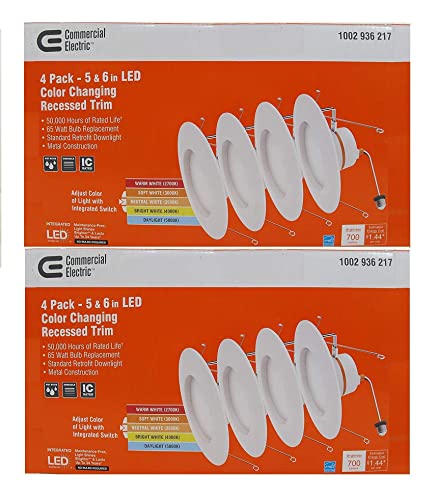 Commercial Electric 5/6 in White Integrated LED Energy Star Color Changing Recessed Trim Downlight 8 Pack