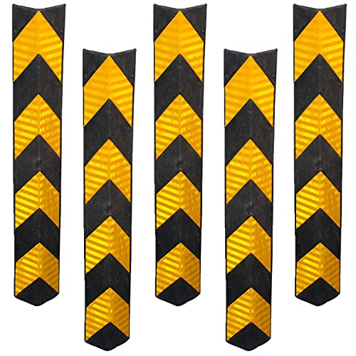 Image of LADWA 800mm, 5 Pieces Parking Safety Pillar Guard, Rubber Corner L Shaped Guard with Yellow Reflective Tapes For High Visibility