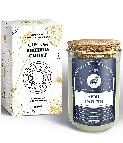 Birthday Candles - Custom Birthdate Astrological Zodiac Scented Candles. Astrology Gifts. All Natural Soy Wax. 75+ Hour Burn Time. Made in USA - April 12