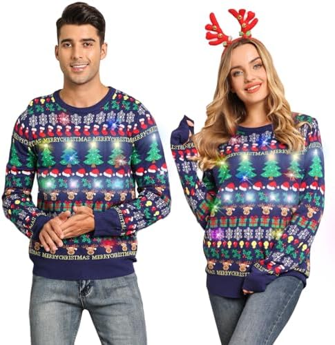 Demegimi Kersttrui met lange mouwen voor heren, kersttrui, sneeuwvlok, eland, ronde hals, heren, lange mouwen, pullover, party, Kerstmis, Rood, XL