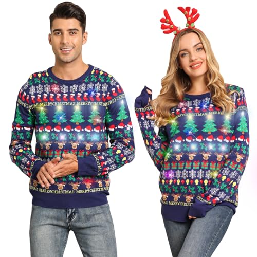 Belovecol Herren Damen LED Ugly Christmas Sweater Licht Haesslicher...