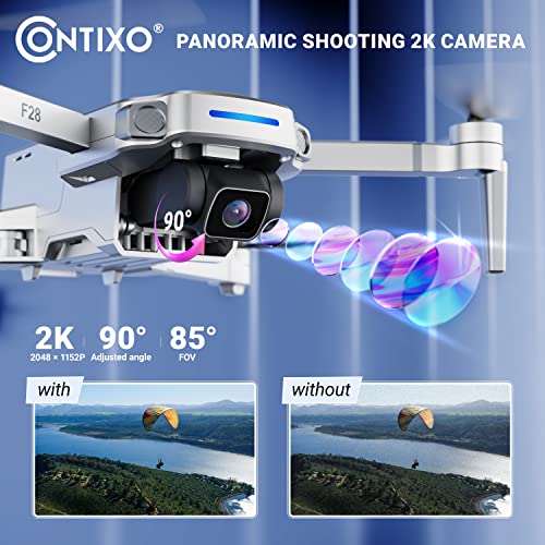 Contixo F28 2K Camera Drone For Adults, Foldable Fhd Video With Gps Control And Selfie Mode, Follow Me, Way Point, Orbit Mode And Up To 2 X 25 Mins Flight Time Long Distance Fpv Drone With Carrying Case For Kids Gift #TOP1