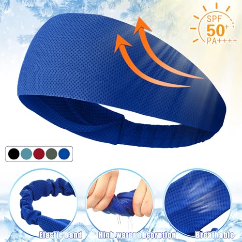 Image of 5pcs Summer Cooling Headbands for Men Stretchy Workout Sports Sweatbands Absorb Chill Cool Hairband for Hot Weather Running Golf Athletic