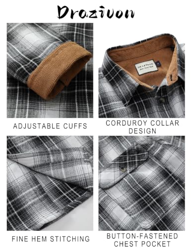 Drazivon Mens Button Down Long Sleeve Cotton Flannel Shirts Plaid Black 2XL - image 4