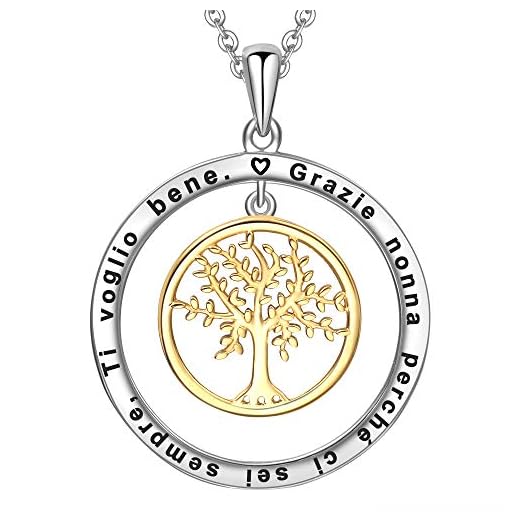 LOVORDS Collana Donna Incisa Argento Sterling 925 Pendente Ciondolo Albero della Vita Famiglia Cerchio Regalo Nonna