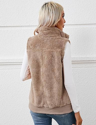 IECCP Westen Damen Leicht Einfarbig Elegant Winter Elegant Leicht Bequem Lässig Lose Weste Schwarz Mit Taschen(Braun,M)
