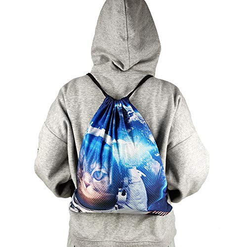 Space Cat Astronaut Unisex Drawstring Backpack Bag Sport Gym Travel Sackpack3