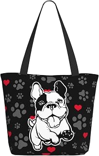Cute Dog Pet Paw Canvas Tote Bag Funny Animal Red Love Heart Casual Shoulder Bag Shopping Bag Reusable Handbags Fashion Tote Bags Trendy Grocery Hand Bag
