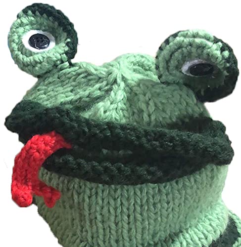 Funny Frog Earmuffs Knitted Hats Warm Winter Crochet Green Beanie Animal Handmade Halloween Earflap Caps For Kids (Green,For Adults) #TOP1