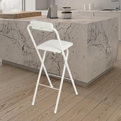 Image of 1Pcs Folding Bar Stool with Backrest, 27.56in Inch Tall Foldable Stool Chair Metal Frame Portable Chairs Portable Bar Chair Collapsible Stools Barstools w /Leather Padded for Kitchen Shop Cafe (Black2)