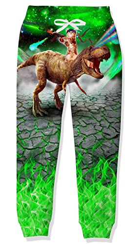 RAISEVERN Jogginghose Mädchen Jungen Hosen Dinosaurier Katze Kinder 3D Coole Hose Druck Grün Lustige Sporthose Jugendliche Hip Hop Party Geschenks, 6-7 Jahre Cover