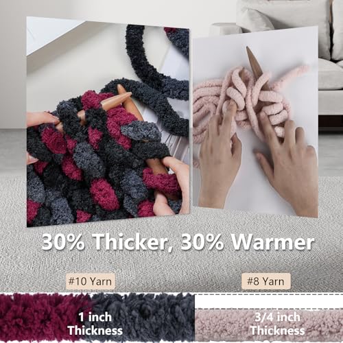 Image of Cozyful Chunky Yarn for Hand Knitting - #10 Chunky Chenille Blanket Yarn, Jumbo Big Thick Chunky Yarns for Crocheting, Tie Dye Bulky Knit Yarns, 8 Skein (20 yds 8 oz Each Skein), Grey & Black & Red