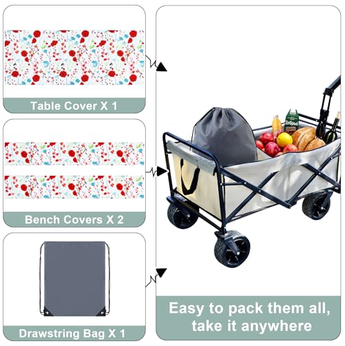 Image of misaya Picnic Table Cover with Bench Cover, Waterproof Elastic Fitted Tablecloth for 8 Foot Tables, Rectangle Washable Polyester Fabric Tablecloths for Picnic, Camping, Outdoor (Flower, 30 inch x 96 inch)