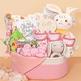 Baby Girl Gifts,Baby Shower Gift Baskets for Girls,Gender Reveal Gifts,Unique Baby Girl Newborn Essentials with Blanket Rattle Toys