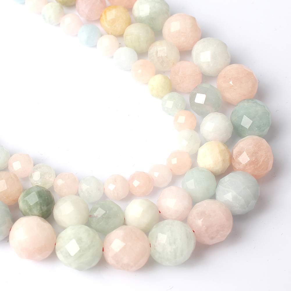 Song Xi Faceted Colorful 6mm Morganite Round Loose Gemstone Beads for Jewelry Making 15inches Beads