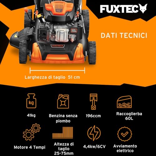 Tagliaerba a benzina con avviamento elettrico e trazione regolabile FX-RM5196eS-PRO FUXTEC tosaerba a scoppio semovente e mulching - 3