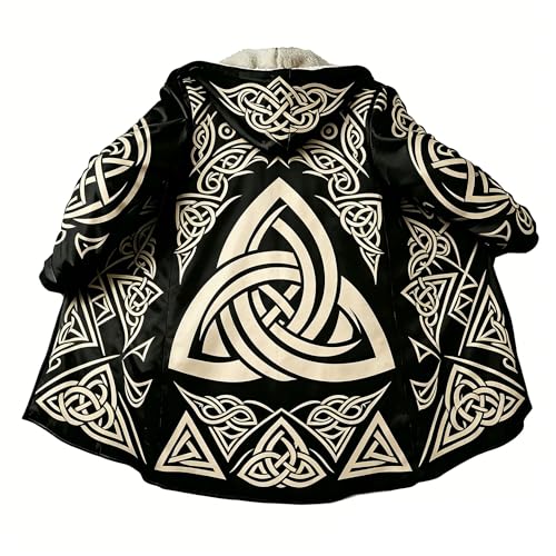 Image of Viking Mythology Mens Hooded Cloak Nordic Faux Cashmere Hoodie Winter Warmer Overcoat Mid-Length Parka Jacket