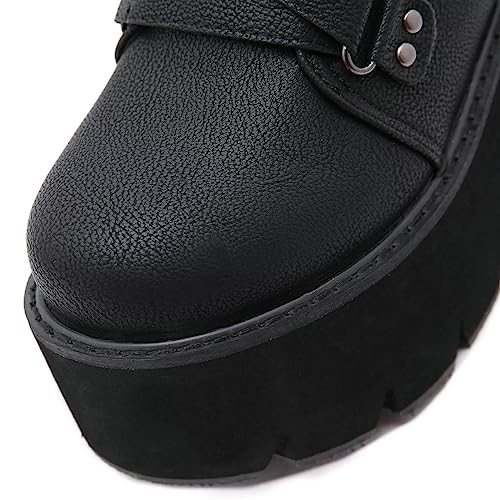 Image of Parisuit Womens Goth Patent Ankle Boots Platform Chunky Combat Boots | Lace Up, Gothic Boots, High Heel, Punk Short Booties, Buckle Boots, Chain Boots