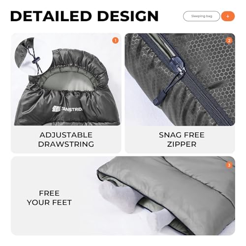 Image of Sleeping Bags for Adults, Camping Sleeping Bag with WaterResistant & TearResistant, Lightweight 3lb Sleeping Bag Warm for Backpacking, Hiking, Summer Camp & Indoor Use - Anti-Snag Zipper