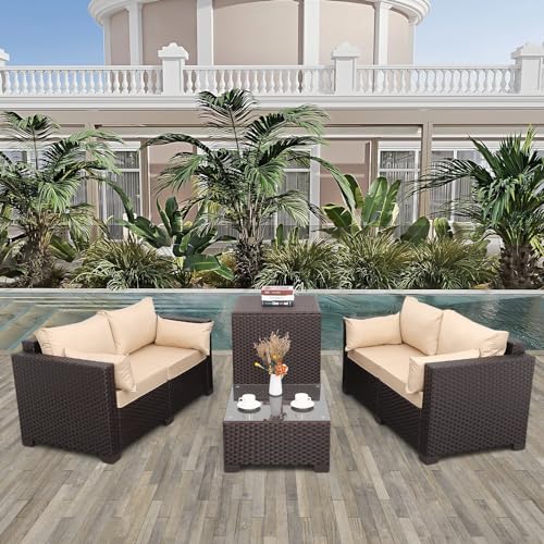 Patio-Furniture-Set-4-Piece-Patio-Furniture-Set-Outdoor-Furniture-Sets-Outdoor-Loveseat-Storage-Box-Coffee-Table-with-Khaki-Anti-Slip-Cushions-and-Waterproof-Covers Patio Furniture Set 4 Piece Patio Furniture Set Outdoor Furniture Sets Outdoor Loveseat Storage Box Coffee Table with Khaki Anti Slip Cushions and Waterproof Covers