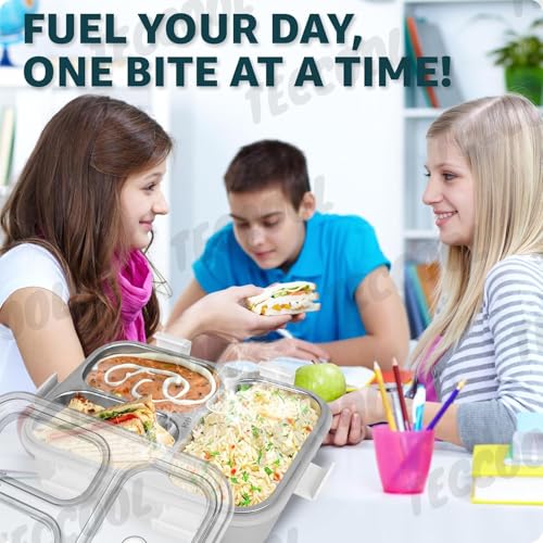Image of TEKCOOL Lunch Box for Adults - Lunch Box for Kids - with Spoon & Fork - Stainless Steel Lunch Box with 3 Compartment - Durable Perfect Size for On-The-Go Meal, BPA-Free-';