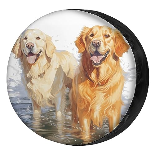 Image of Delerain Cute Golden Retriever Spare Tire Cover Wheel Protectors Sun Protector Waterproof for RV Trailer RV SUV Truck and Many Vehicle(16 Inch for Diameter 29 inch-31 inch)