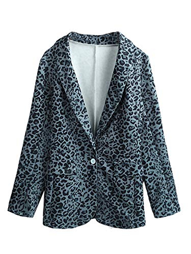Leeofty Mulheres Elegante Leopard Print Blazer Suit Manga Comprida Turn-down Collar Slim Verificado