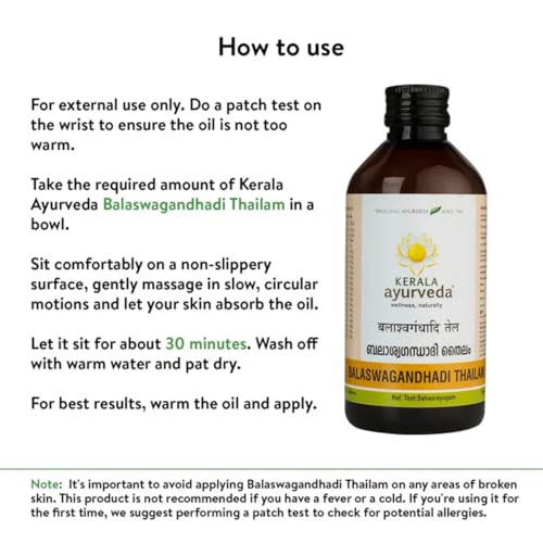 Image of KERALA ayurveda Balaswagandhadi Tailam 200ml | Improved Muscle Strength| Relieves Weakness & Tiredness After Illness | Herbal Massage Oil | With Bala, Aswagandha, Laksha, and Sesame Oil
