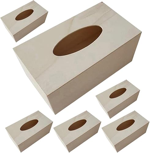 Miniatura 1 de STOBOK Cubierta de caja de pañuelos de madera sin terminar para diseño personalizado, caja de pañuelos de madera, dispensador de pañuelos cuadrados,