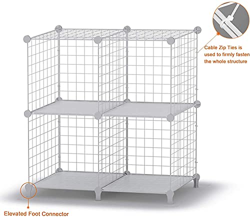 Image of HOMIDEC 4 Cube Wire Storage Shelves, Multifunctional DIY Wire Fence Wardrobe Closet Cabinet Bookcase Bookshelf Perfect for Office /Livingroom /kitchen /Bathroom
