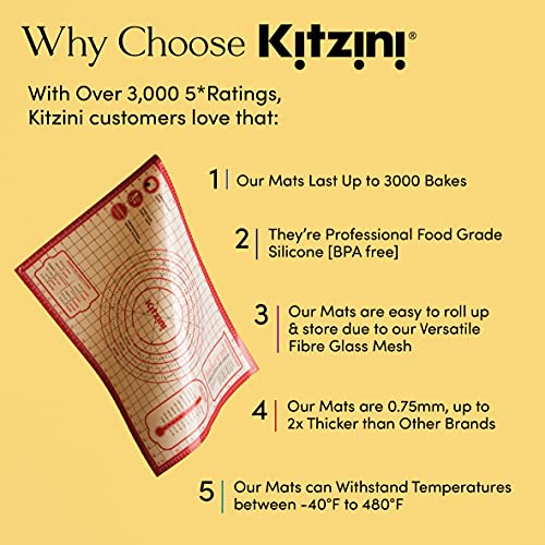 Kitzini Silicone Pastry Mat, Non Slip Baking Mat, BPA-Free Silicone Baking Sheet, Extra Large Silicone Mats for Baking, Rolling Pastry, Dough, Pizza & Cookies, Kneading Mat - 28 x 20 inches
