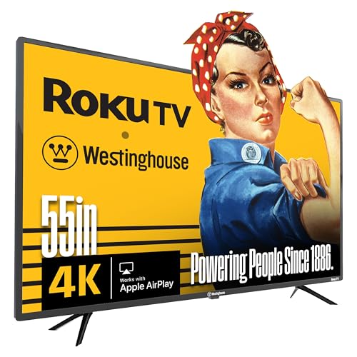Westinghouse Roku TV - 55 Inch Smart TV, 4K UHD Television with Wi-Fi Connectivity and Mobile App, Flat Screen, Bluetooth, Compatible with Apple AirPlay, Alexa and Google Assistant