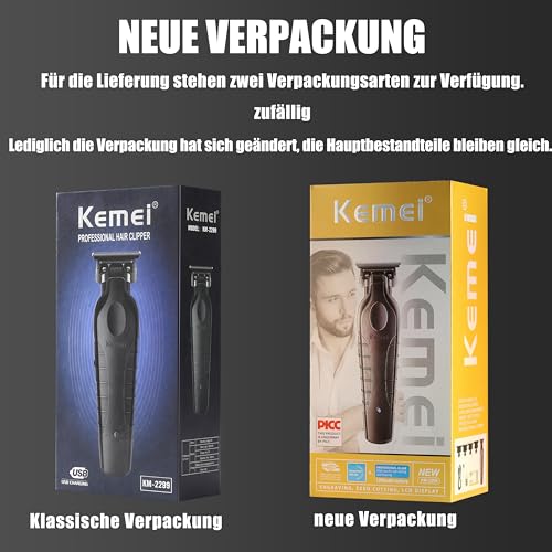 Kemei 2299 Professioneller Haartrimmer für Männer Elektrische Haarschneider, T-Klinge mit Nullabstand, Barttrimmer, Friseur-Haarschneideset, Kabellos und Wiederaufladbar