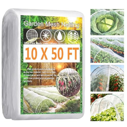 Garden Netting Pest Barrier 10 X 50FT Insect Netting for Garden Raised Beds Garden Mesh Netting Bug Netting Row Cover for Vegetables Fruit Trees Blueberry Bushes