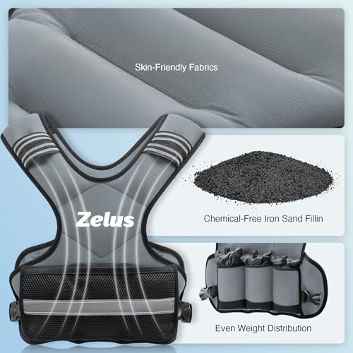 Image of ZELUS Weighted Vest for Men and Women | 4-10lb /11-20lb /20-32lb Vest with 6 Ironsand Weights for Home Workouts | Adjustable Body Weight Vest Exercise Set for Cardio and Strength Training