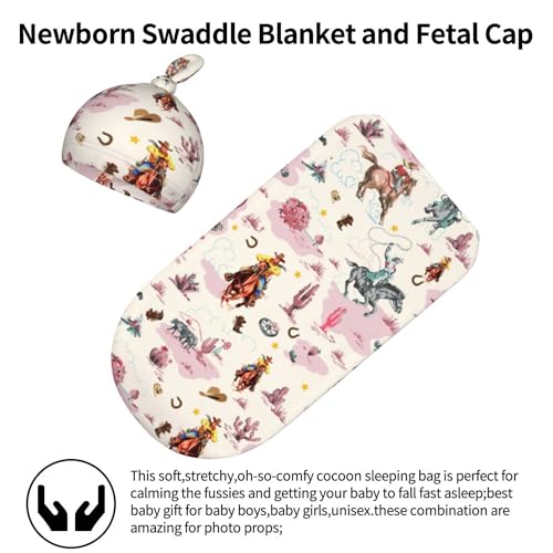 Image of Personality Pink Western Newborn Swaddling Blanket Beanie Hat Funny Blanket Sleeping Bag New Born Sleep Sacks for Boys Girls