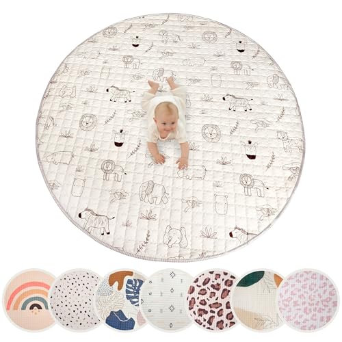 Hakuna Mat Lux Safari Animals-150 cm Runde Baby-Spielmatte für Kinderzimmer
