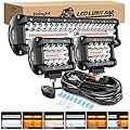 Nilight 12Inch 300W LED Light Bar 2PCS 4Inch 60W Light Pods Amber White Strobe 6 Modes Memory Function Reset Function Off Road Truck with 16AWG Wiring Harness Kit-3 Leads, 2 Years Warranty