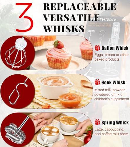 Image of YUSWKO Rechargeable Milk Frother for Coffee, Handheld Drink Mixer with 3 Heads 3 Speeds, Ideal Electric Stirrers for Travel