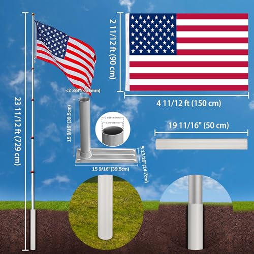 Yeshom 22FLPFPS002-25-N Yescom 25Ft Telescopic Aluminum Flag Pole + Wheel Tire Mount Stand Kit W/ 3'X5' Us Flag & Ball Top Telescoping Flagpole thumb #4