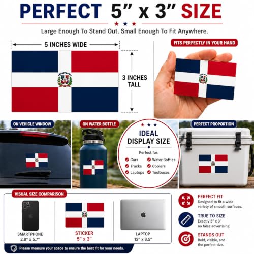 Image of Dominican Flag Vinyl Flag Stickers, Car Decals, Waterproof Indoor Outdoor, Laptop Stickers, Car Bumper, Bandera Dominicana, 5 x 3 Inches, Set of 3