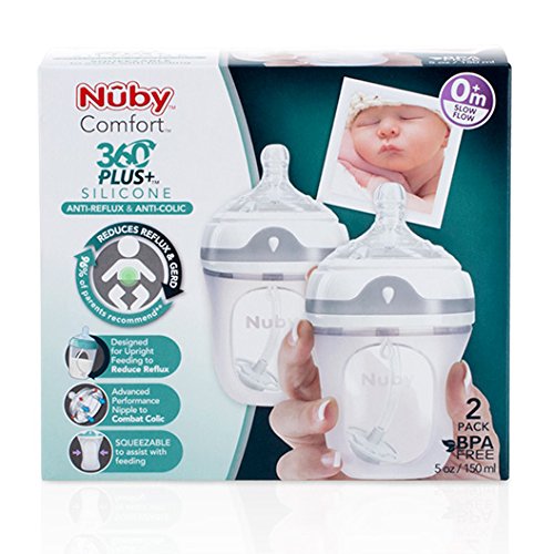 Nuby 2 Piece 360 Comfort Silicone Bottle, Transparent, 8 Oz, 2 Count #TOP1