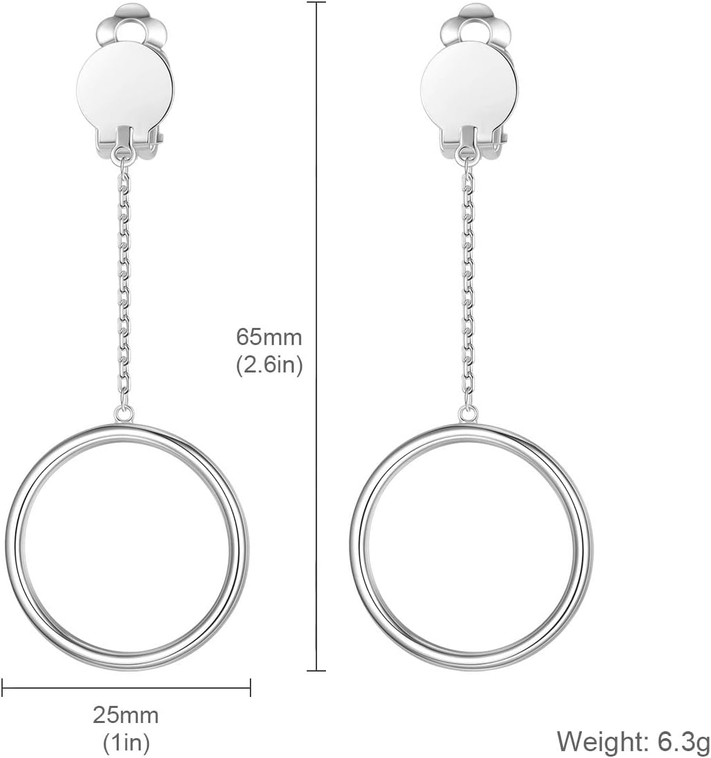 1 inch Hoop Dangle Style Clip On Earrings for No Pierced Ears