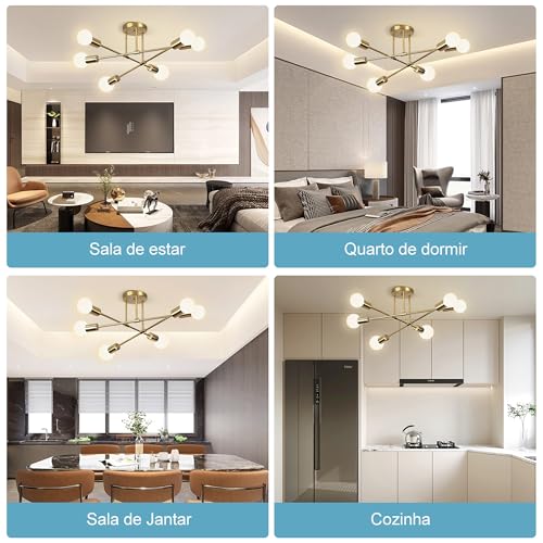 Luminária Pendente De 6 Cabeças Dourada, Luminária Pendente De Teto Regulável, Luminária Pendente Pa