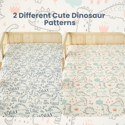 Image of SDIII 2 Pack Dinosaur Crib Sheets for Boys 52x28 Stretchy Microfiber Jersey Knit Crib Sheets Dinosaur for Standard Crib and Toddler Mattress