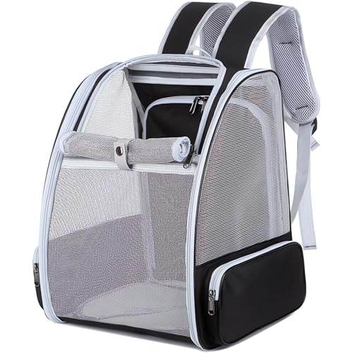 Diggly ペット用品 キャリーバッグ ペットカート ペットバッグ 猫用 犬用 折りたたみ 小型犬 トリミング 旅行 軽量 防災 通院 避難用 大空間 お出かけ 猫グッズ メッシュ リュック (ブラック)