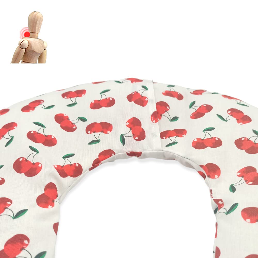 Saco térmico Cervical Cherries White 36 x 32 cm, Relleno con 600gr de Huesos de Cereza orgánica, con Funda Lavable en Lavadora, para microondas y congelador