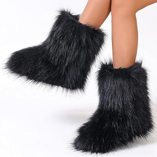 Kids Fur Boots Furry Boots for Girls Warm Faux Fur Snow Boots for Kids,Mid-Calf Flat2